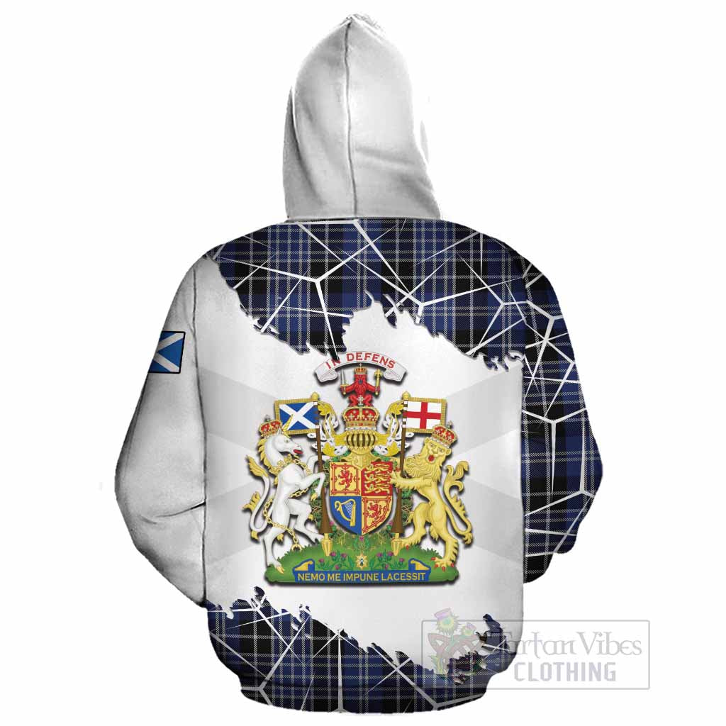 Clark (Clarke) Tartan Cotton Hoodie with Family Crest and Lion Rampant Grunge Style