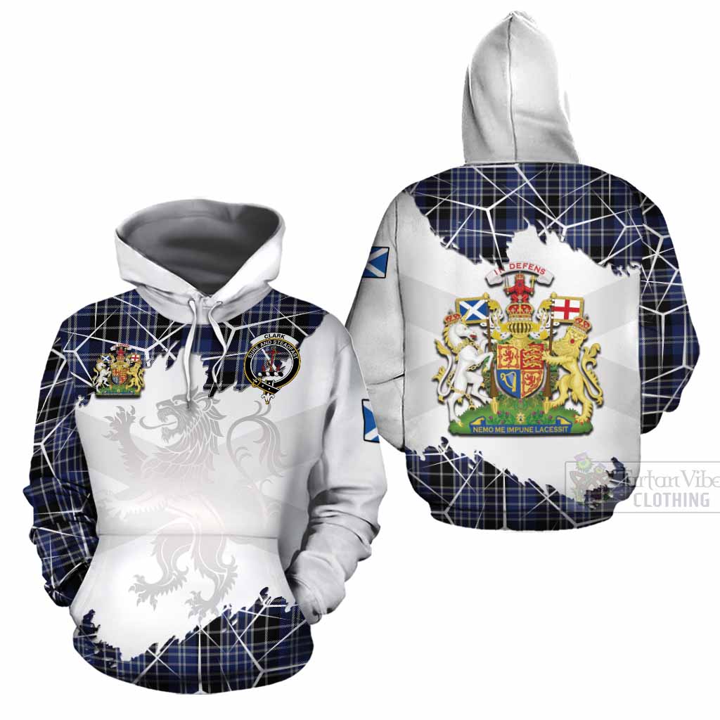 Clark (Clarke) Tartan Cotton Hoodie with Family Crest and Lion Rampant Grunge Style