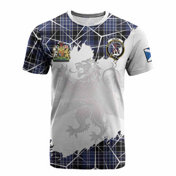 Clark (Clarke) Tartan Cotton T-shirt with Family Crest and Lion Rampant Grunge Style