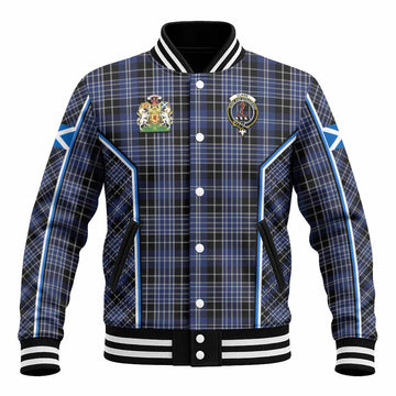 Clark (Clarke) Tartan Crest Baseball Jacket Scotland Coat of Arm Flag Style
