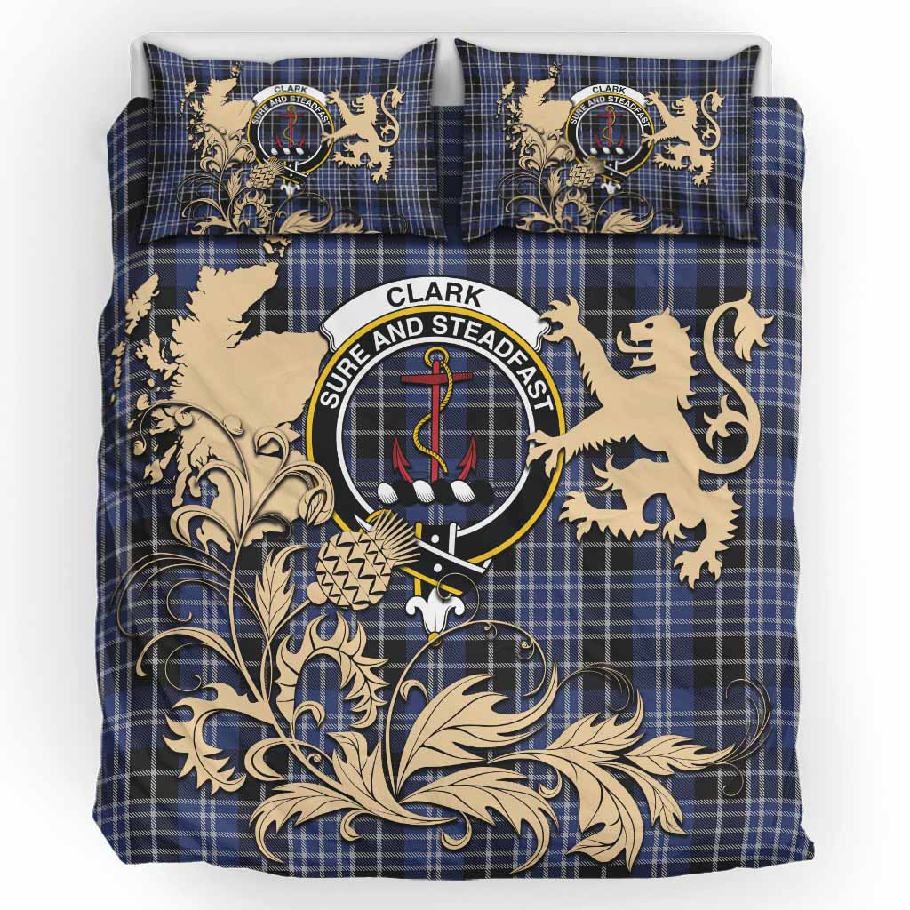 Clark (Clarke) Tartan Crest Bedding Set with Scottish Iconic Symbols 