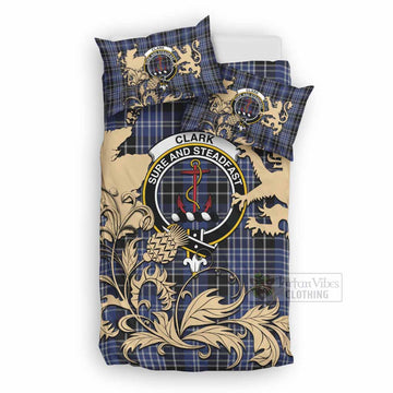 Clark (Clarke) Tartan Crest Bedding Set with Scottish Iconic Symbols 