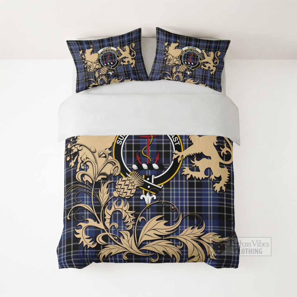 Clark (Clarke) Tartan Crest Bedding Set with Scottish Iconic Symbols 