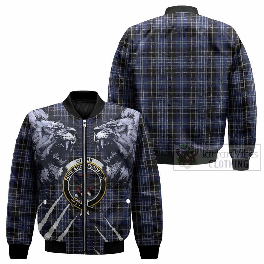 Clark (Clarke) Tartan Crest Bomber Jacket Ferocious Lion Style