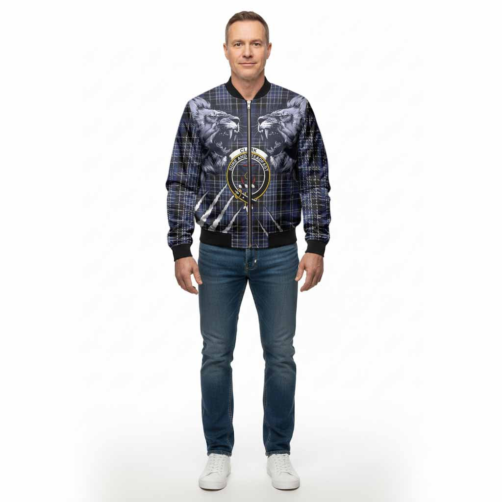 Clark (Clarke) Tartan Crest Bomber Jacket Ferocious Lion Style