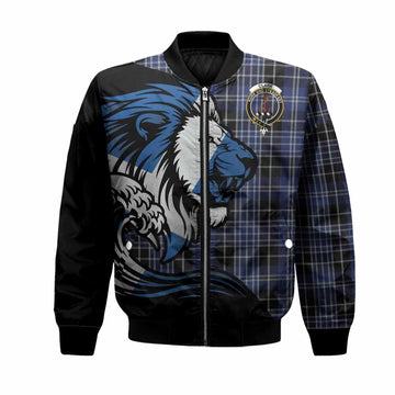 Clark (Clarke) Tartan Crest Bomber Jacket Scottish Golden Lions Wave Flow