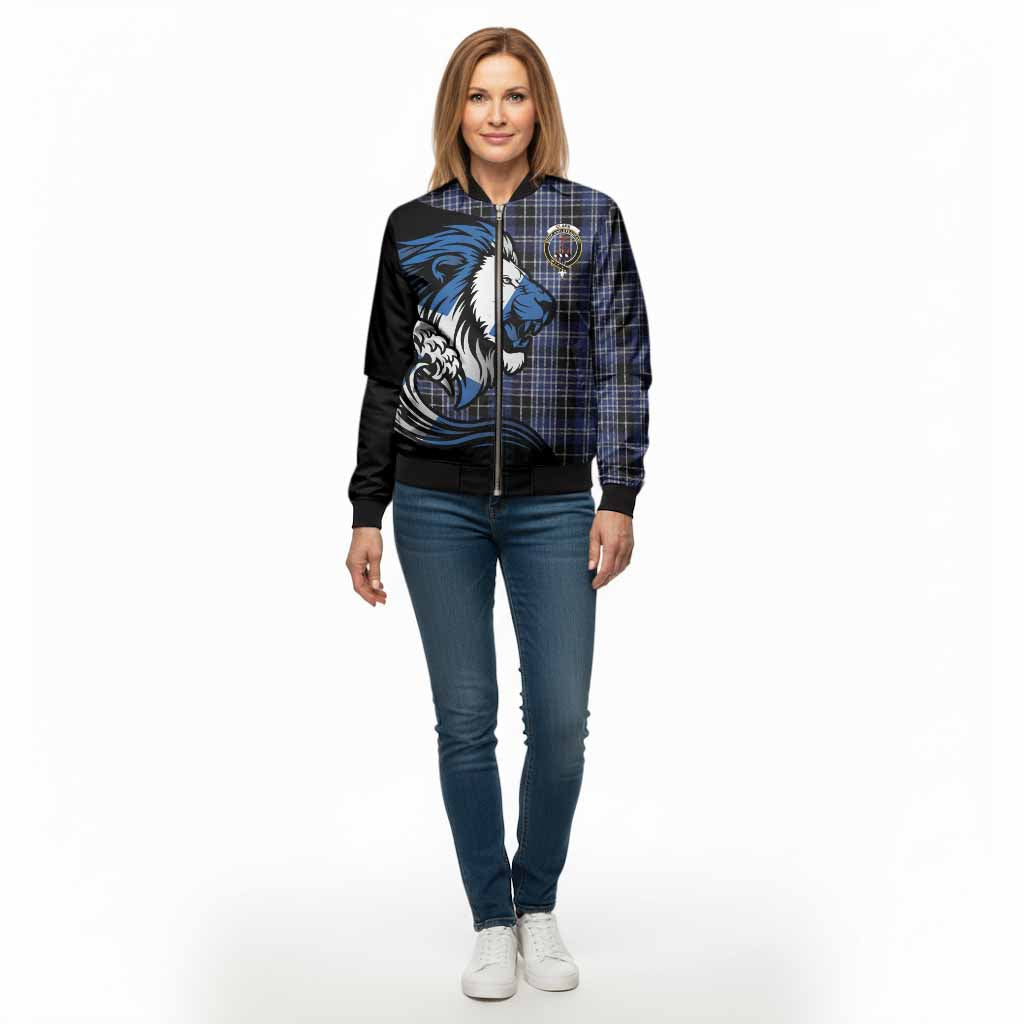 Clark (Clarke) Tartan Crest Bomber Jacket Scottish Golden Lions Wave Flow