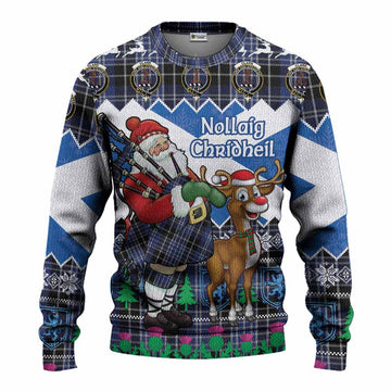 Clark (Clarke) Tartan Crest Christmas Christmas Ugly Sweater Scotland Santa With Bagpipes Cute Reindeer