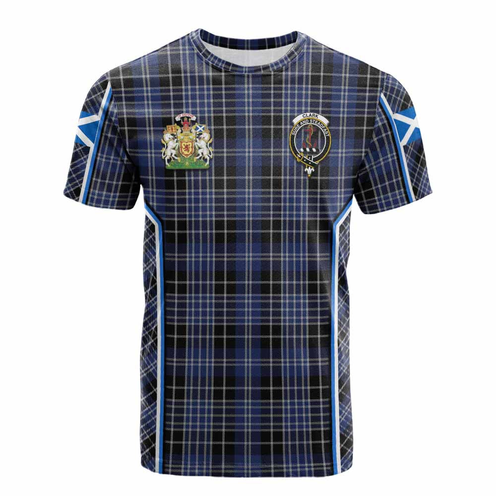 Clark (Clarke) Tartan Crest Cotton T-shirt Scotland Coat of Arm Flag Style - Tartan Vibes Clothing