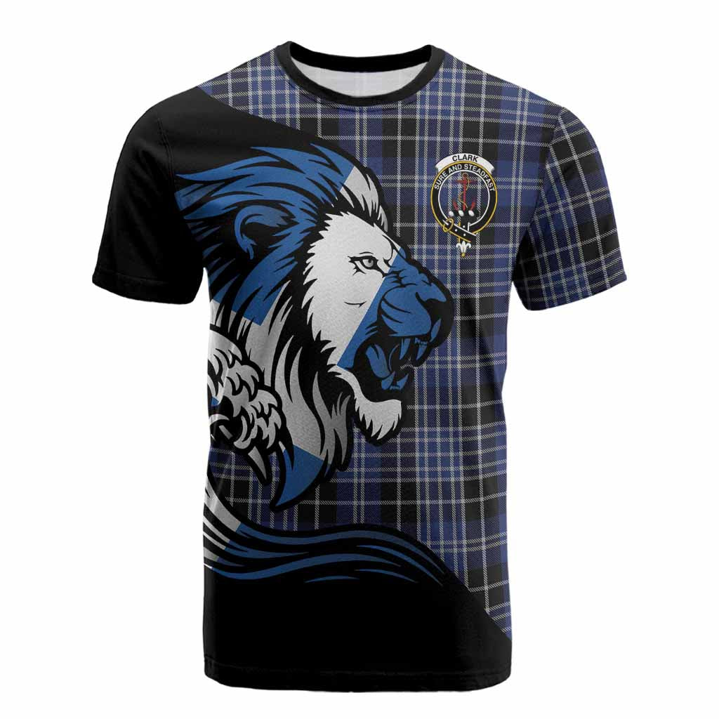 Clark (Clarke) Tartan Crest Cotton T-shirt Scottish Golden Lions Wave Flow