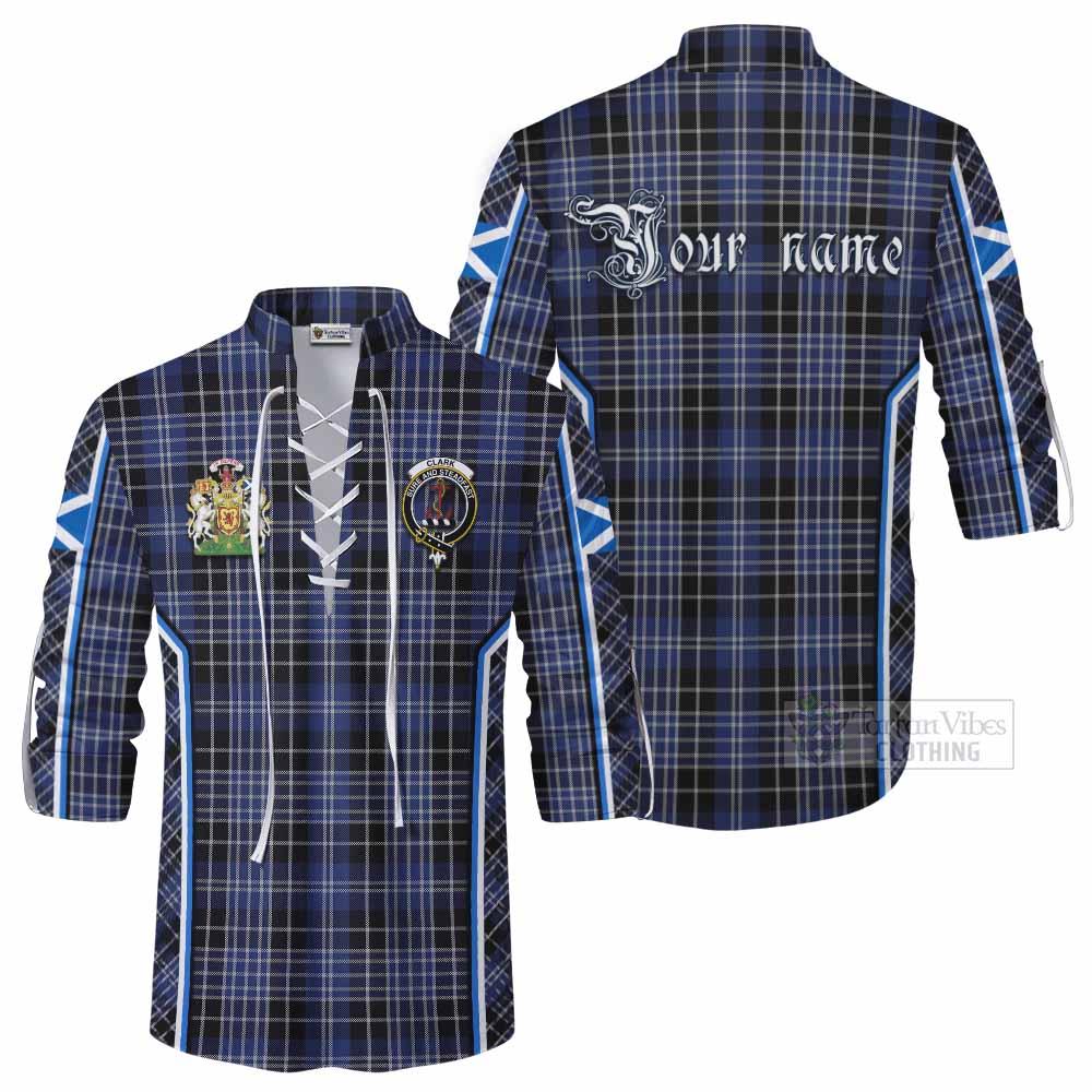 Clark (Clarke) Tartan Crest Ghillie Kilt Shirt Scotland Coat of Arm Flag Style - Tartan Vibes Clothing