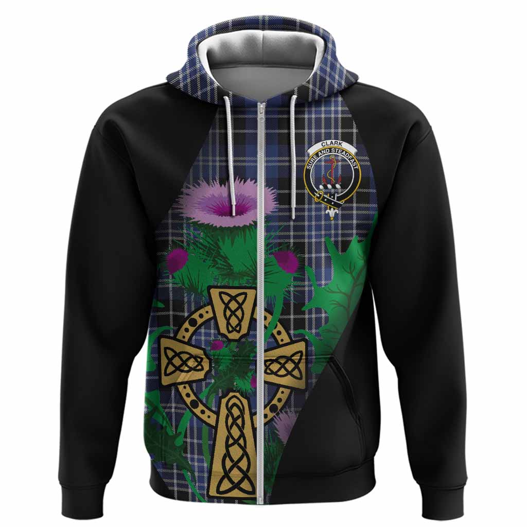 Clark (Clarke) Tartan Crest Hoodie Celtic Cross Thistle Flowers