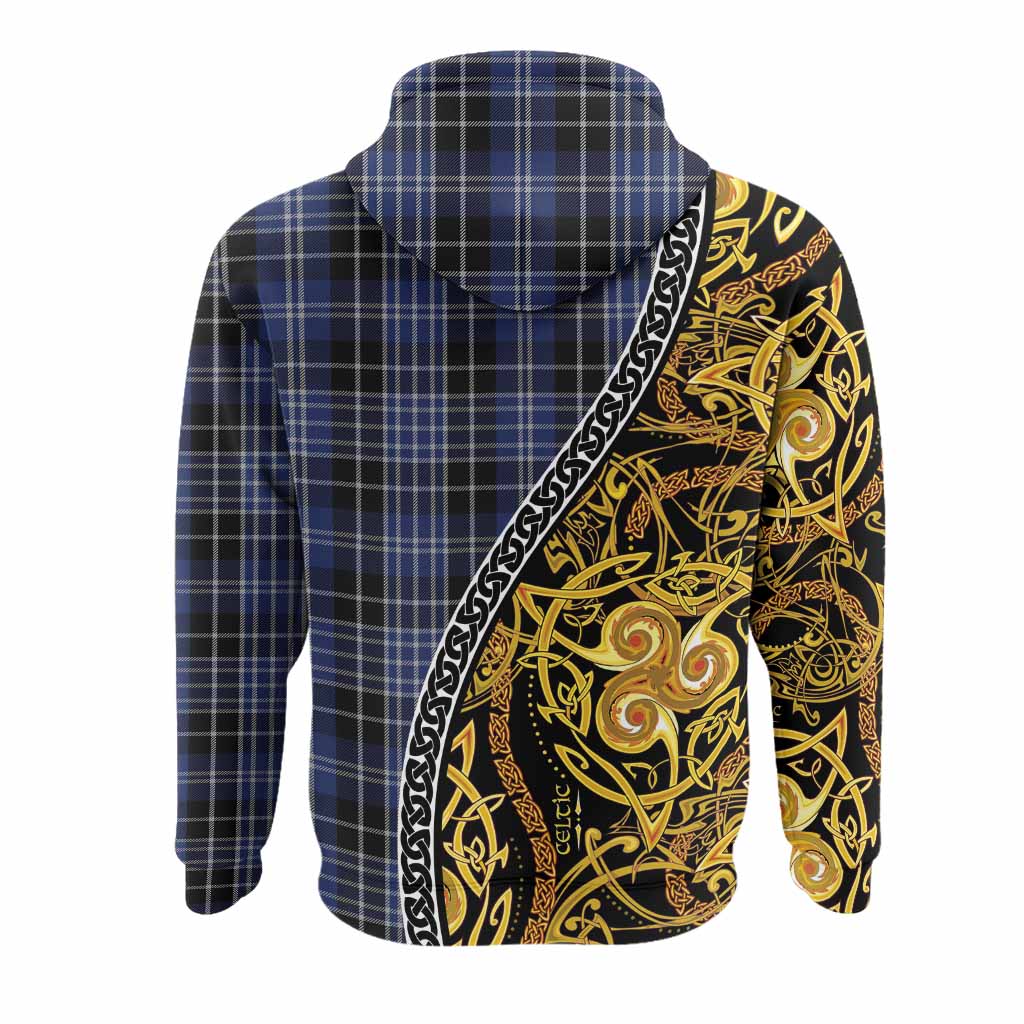 Clark (Clarke) Tartan Crest Hoodie Celtic Knot and Triple Trickle Spiral Symbols