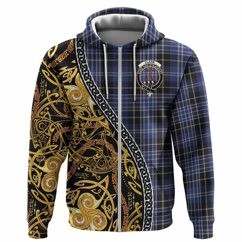 Clark (Clarke) Tartan Crest Hoodie Celtic Knot and Triple Trickle Spiral Symbols