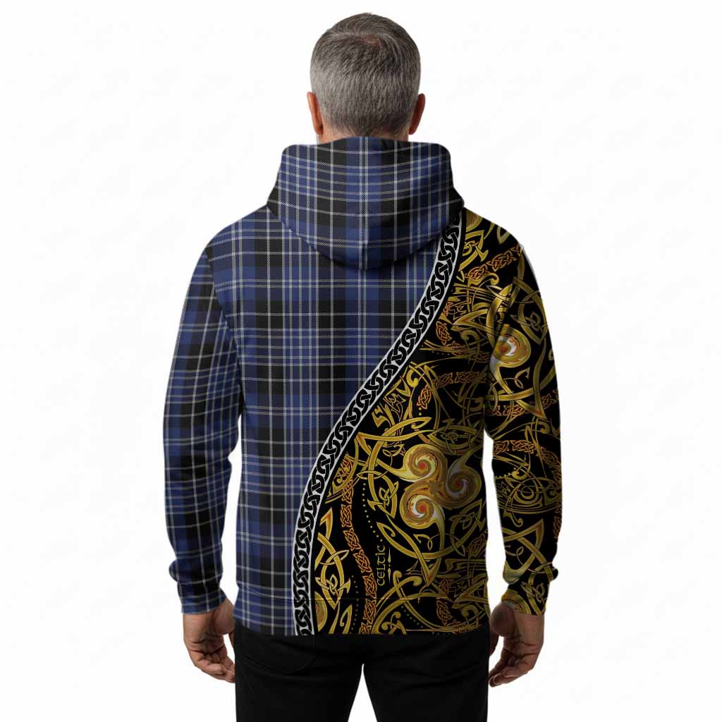 Clark (Clarke) Tartan Crest Hoodie Celtic Knot and Triple Trickle Spiral Symbols