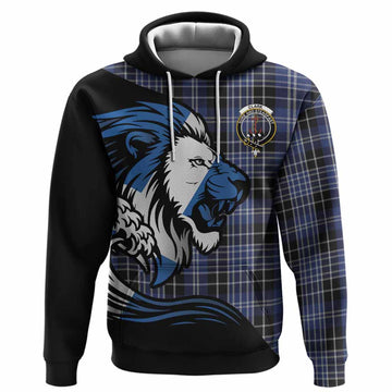 Clark (Clarke) Tartan Crest Hoodie Scottish Golden Lions Wave Flow