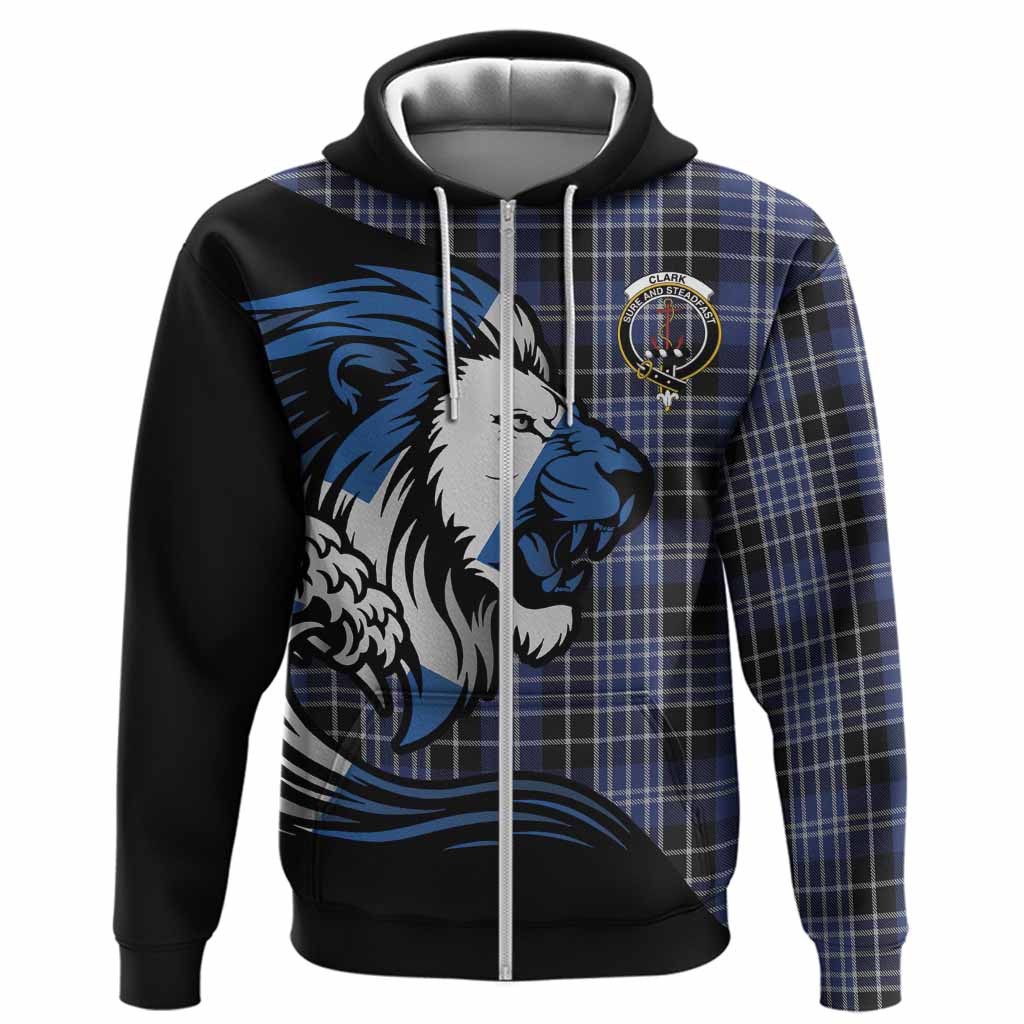 Clark (Clarke) Tartan Crest Hoodie Scottish Golden Lions Wave Flow