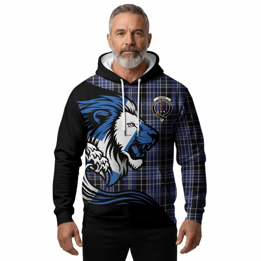 Clark (Clarke) Tartan Crest Hoodie Scottish Golden Lions Wave Flow
