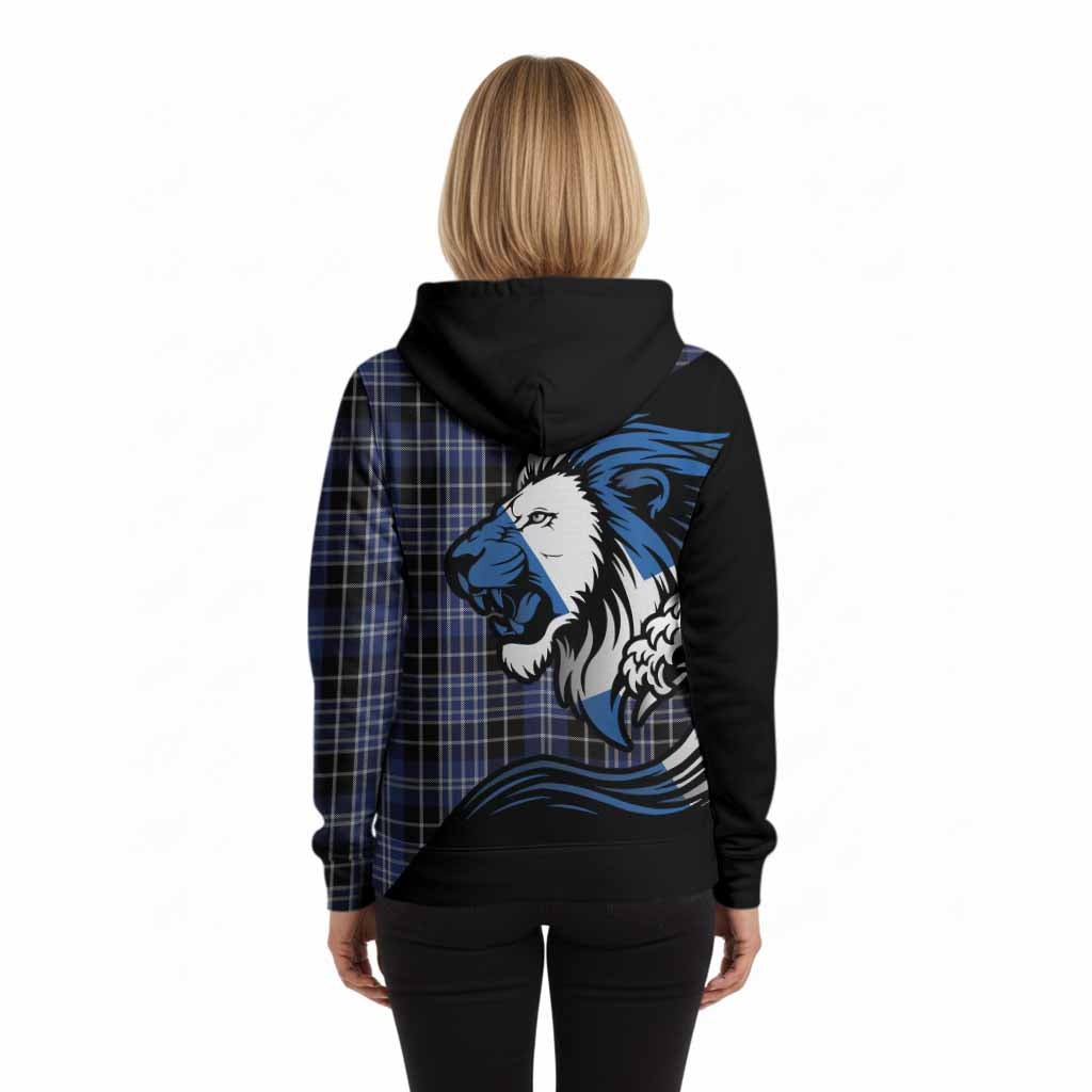 Clark (Clarke) Tartan Crest Hoodie Scottish Golden Lions Wave Flow