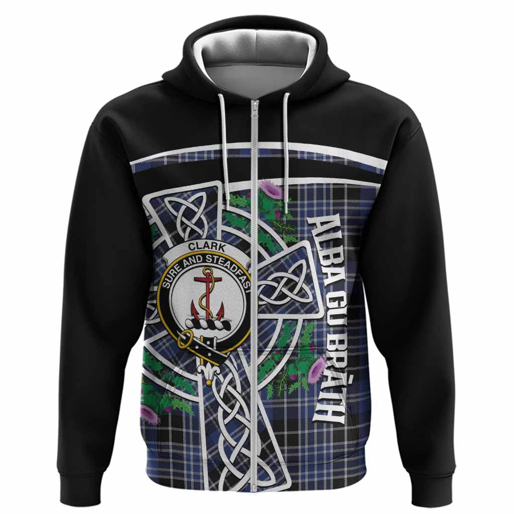 Clark (Clarke) Tartan Crest Hoodie Scottish Thistle Celtic Cross Alba Gu Brath