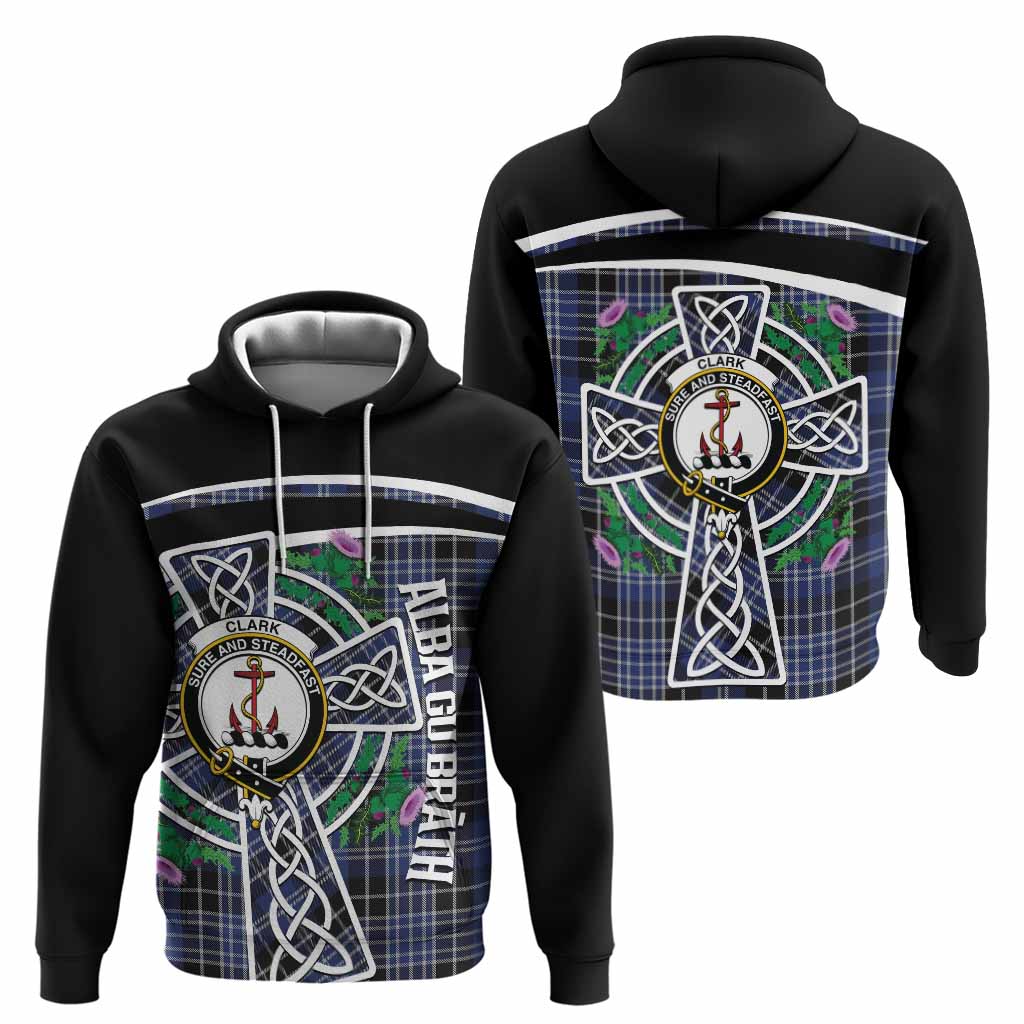 Clark (Clarke) Tartan Crest Hoodie Scottish Thistle Celtic Cross Alba Gu Brath