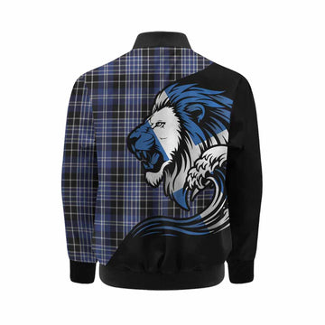Clark (Clarke) Tartan Crest Kid Bomber Jacket Scottish Golden Lions Wave Flow