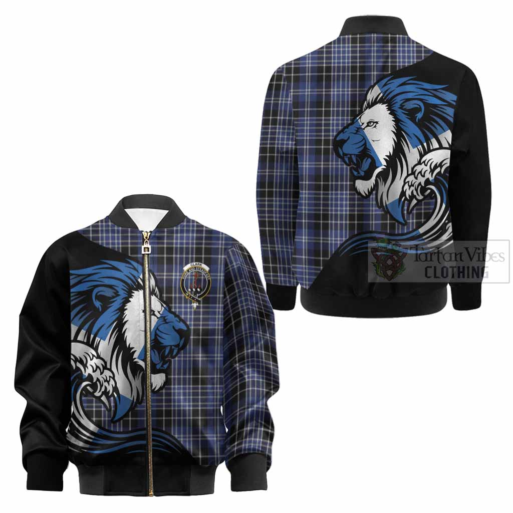 Clark (Clarke) Tartan Crest Kid Bomber Jacket Scottish Golden Lions Wave Flow