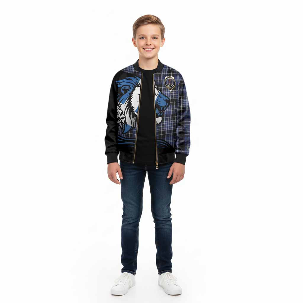 Clark (Clarke) Tartan Crest Kid Bomber Jacket Scottish Golden Lions Wave Flow