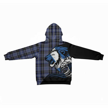 Clark (Clarke) Tartan Crest Kid Hoodie Scottish Golden Lions Wave Flow