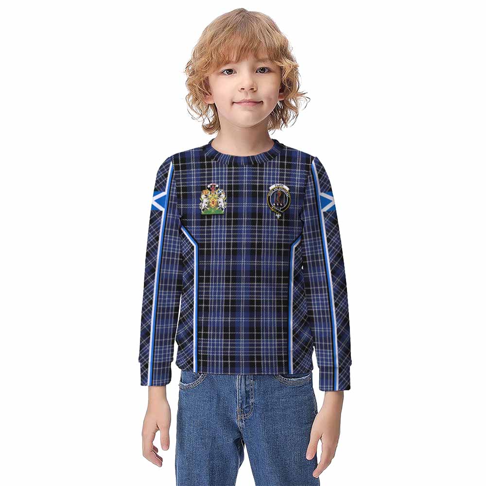 Clark (Clarke) Tartan Crest Kid Knitted Sweatshirt Scotland Coat of Arm Flag Style - Tartan Vibes Clothing