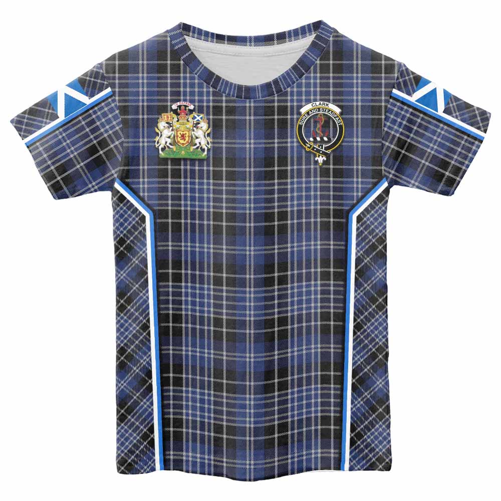 Clark (Clarke) Tartan Crest Kid T-shirt Scotland Coat of Arm Flag Style - Tartan Vibes Clothing
