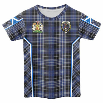 Clark (Clarke) Tartan Crest Kid T-shirt Scotland Coat of Arm Flag Style