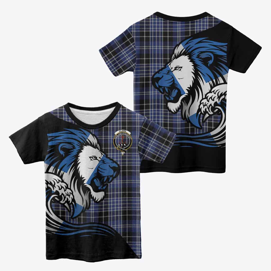 Clark (Clarke) Tartan Crest Kid T-shirt Scottish Golden Lions Wave Flow