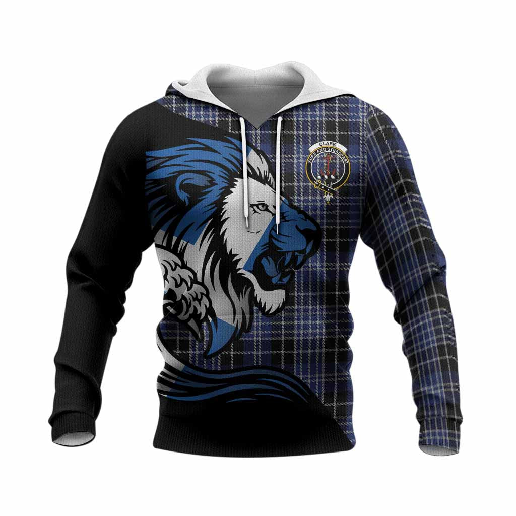 Clark (Clarke) Tartan Crest Knitted Hoodie Scottish Golden Lions Wave Flow