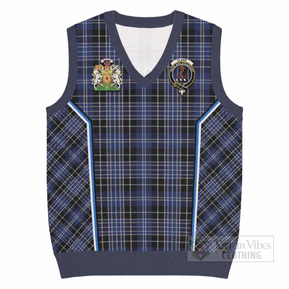 Clark (Clarke) Tartan Crest Knitted V-Neck Vest Scotland Coat of Arm Flag Style - Tartan Vibes Clothing