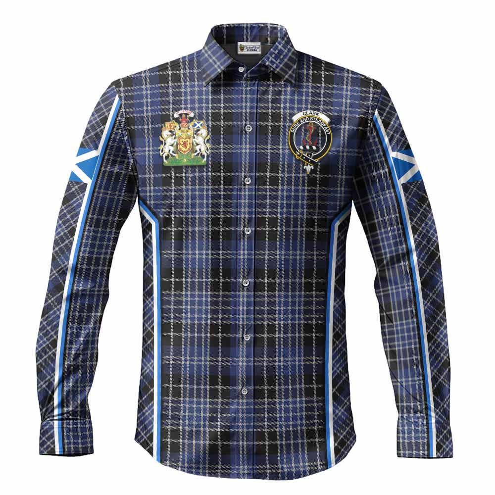 Clark (Clarke) Tartan Crest Long Sleeve Button Shirts Scotland Coat of Arm Flag Style - Tartan Vibes Clothing