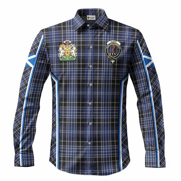 Clark (Clarke) Tartan Crest Long Sleeve Button Shirts Scotland Coat of Arm Flag Style