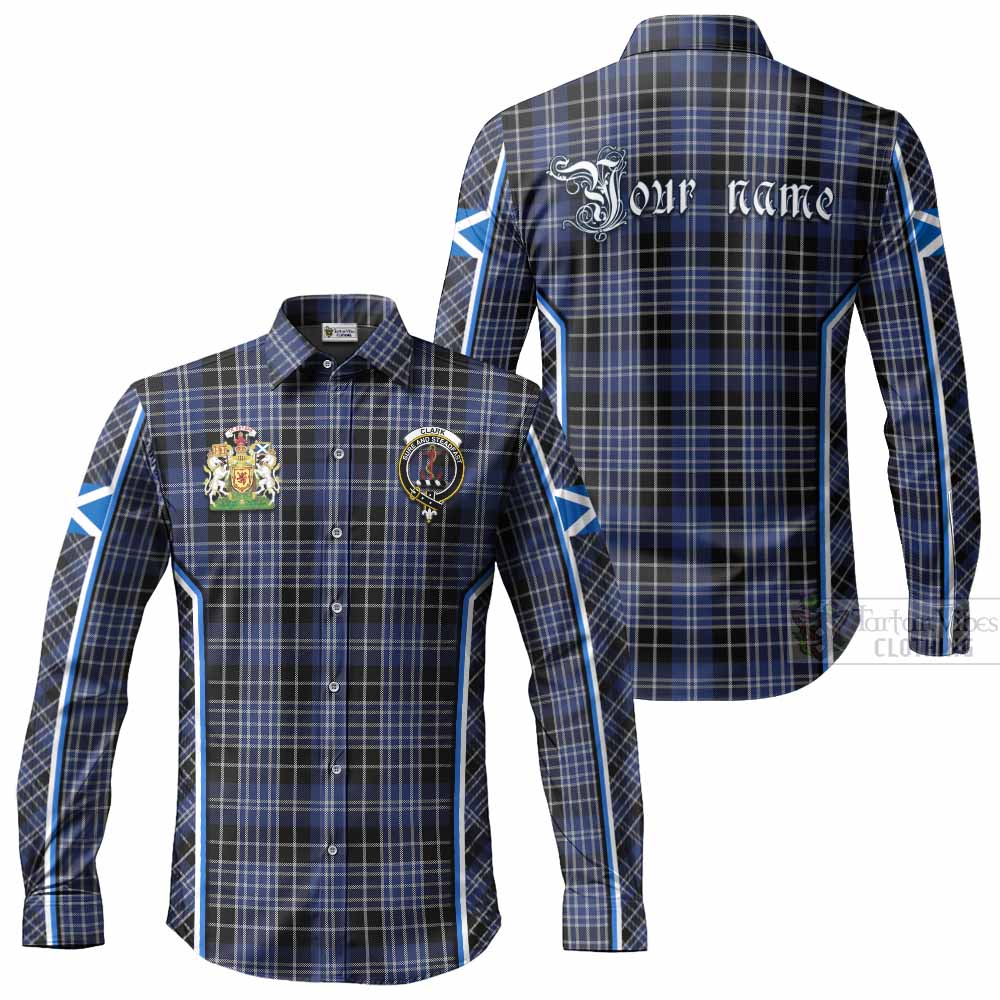 Clark (Clarke) Tartan Crest Long Sleeve Button Shirts Scotland Coat of Arm Flag Style - Tartan Vibes Clothing