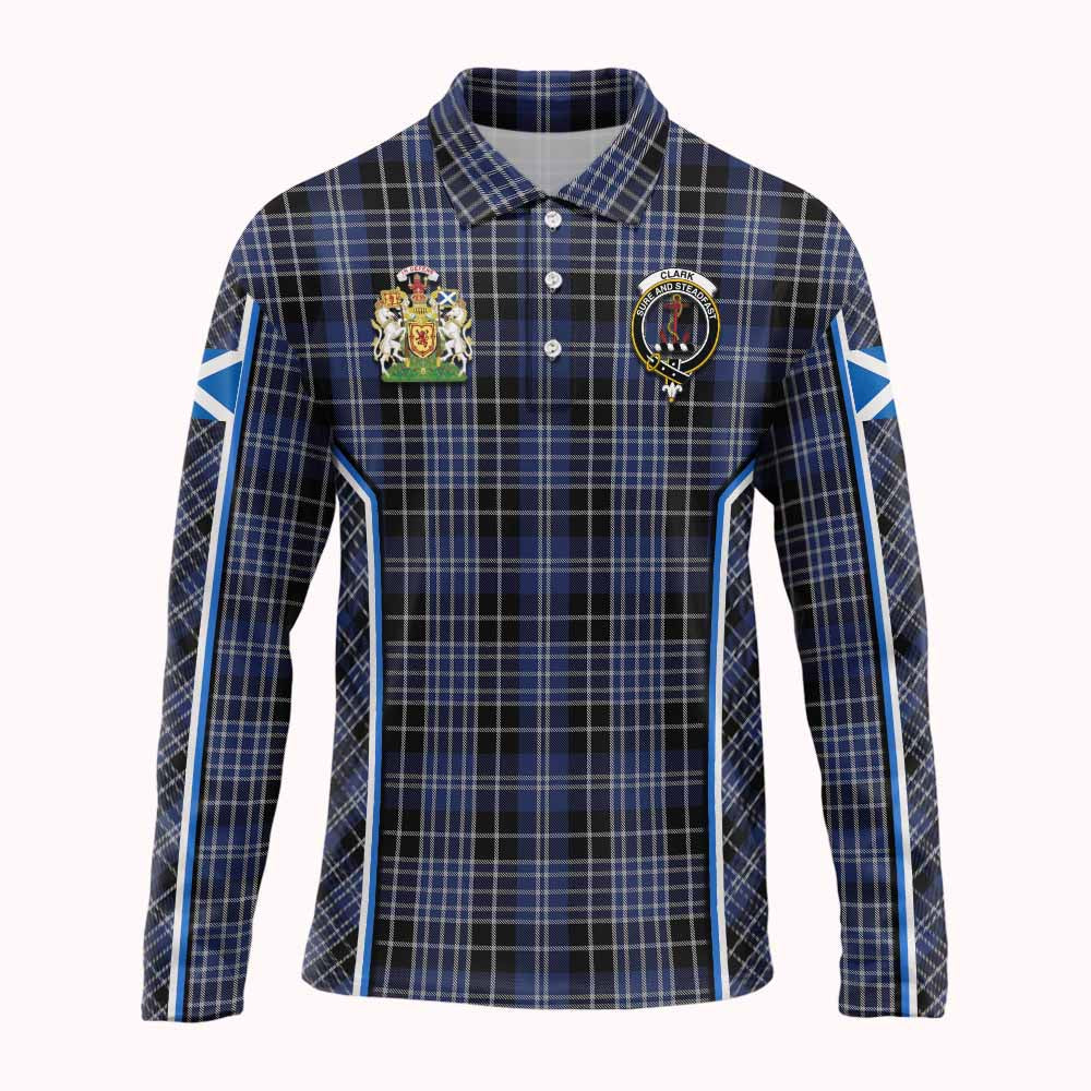 Clark (Clarke) Tartan Crest Long Sleeve Polo Shirt Scotland Coat of Arm Flag Style - Tartan Vibes Clothing