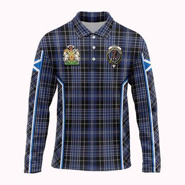 Clark (Clarke) Tartan Crest Long Sleeve Polo Shirt Scotland Coat of Arm Flag Style - Tartan Vibes Clothing