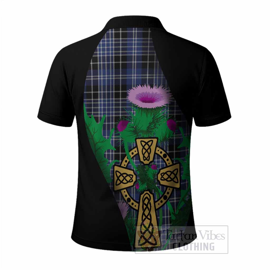 Clark (Clarke) Tartan Crest Polo Shirt Celtic Cross Thistle Flowers