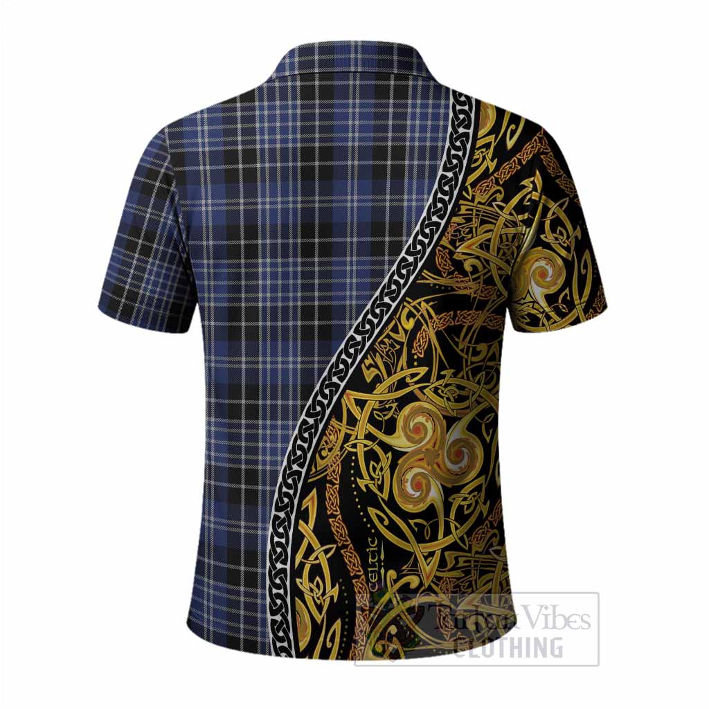 Clark (Clarke) Tartan Crest Polo Shirt Celtic Knot and Triple Trickle Spiral Symbols