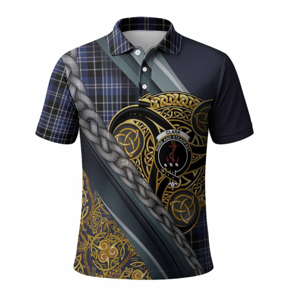 Clark (Clarke) Tartan Crest Polo Shirt Scottish Triskele Celtic