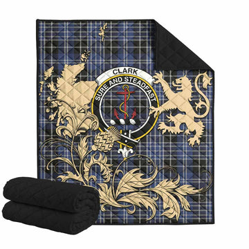 Clark (Clarke) Tartan Crest Premium Quilt with Scottish Iconic Symbols 