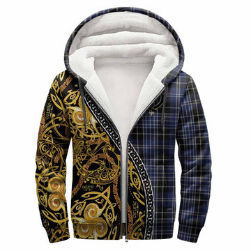 Clark (Clarke) Tartan Crest Sherpa Hoodie Celtic Knot and Triple Trickle Spiral Symbols