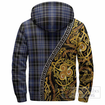 Clark (Clarke) Tartan Crest Sherpa Hoodie Celtic Knot and Triple Trickle Spiral Symbols