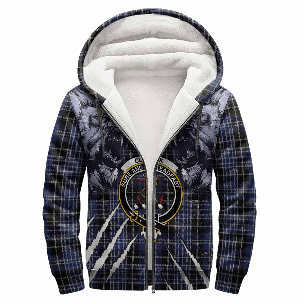 Clark (Clarke) Tartan Crest Sherpa Hoodie Ferocious Lion Style