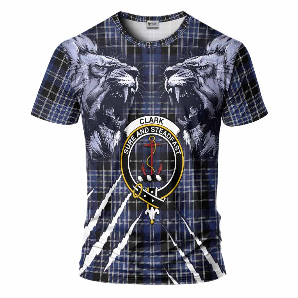 Clark (Clarke) Tartan Crest T-Shirt Ferocious Lion Style