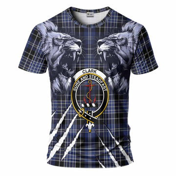 Clark (Clarke) Tartan Crest T-Shirt Ferocious Lion Style