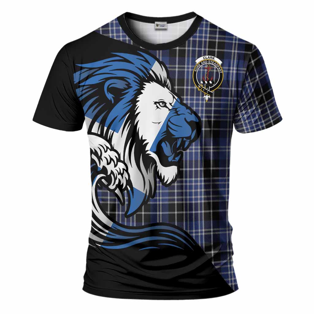 Clark (Clarke) Tartan Crest T-Shirt Scottish Golden Lions Wave Flow